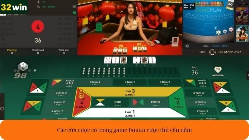 Các cửa cược có trong game fantan cược thủ cần nắm