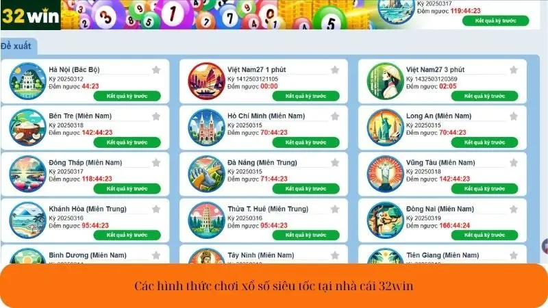 Các hình thức chơi xổ số siêu tốc tại nhà cái 32win