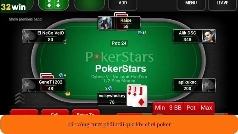 Các vòng cược phải trải qua khi chơi poker