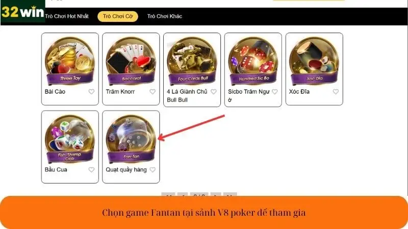 Chọn game Fantan tại sảnh V8 poker để tham gia