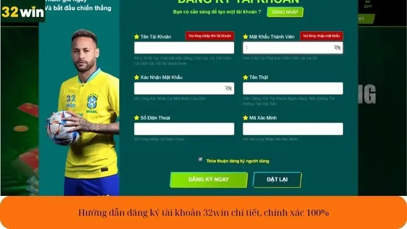 Hướng dẫn đăng ký tài khoản 32win chi tiết, chính xác 100%