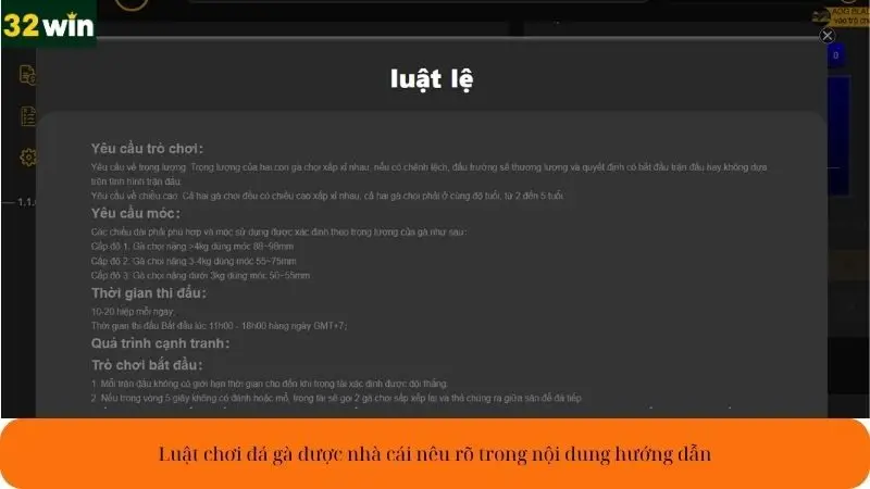 Luật chơi đá gà được nhà cái nêu rõ trong nội dung hướng dẫn