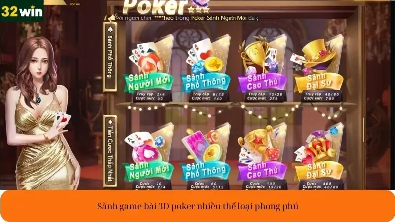Sảnh game bài 3D poker nhiều thể loại phong phú Sảnh game bài 3D poker nhiều thể loại phong phú