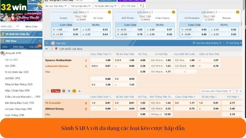 Sảnh SABA với đa dạng các loại kèo cược hấp dẫn Sảnh SABA với đa dạng các loại kèo cược hấp dẫn